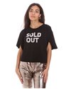 LIU-JO t-shirt nera in cotone stampa "Sold out" argentata