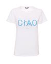 LIU-JO t-shirt bianca in cotone con stampa azzurra "Ciao"