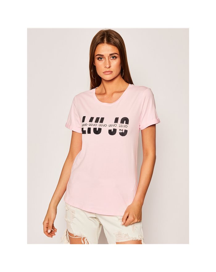 LIU-JO t-shirt colore rosa con logo e paillettes