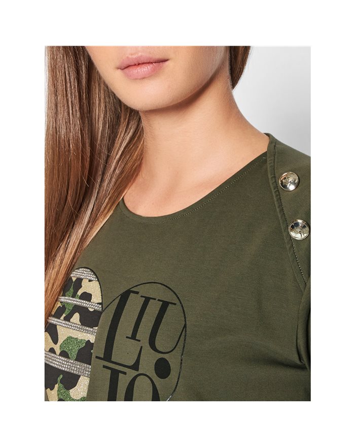 LIU-JO t-shirt donna verde con stampa mimetica