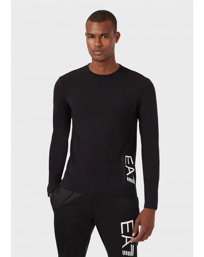 EA7 t-shirt uomo nera Armani maniche lunghe cotone elasticizzato