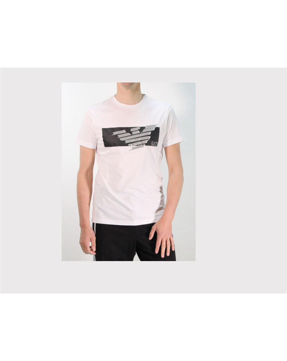 EA7 t-shirt uomo ARMANI bianca 100% cotone con logo aquila grigia