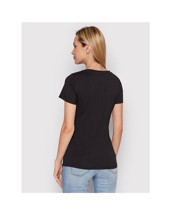 LIU-JO t-shirt donna nera in cotone con logo e zirconi