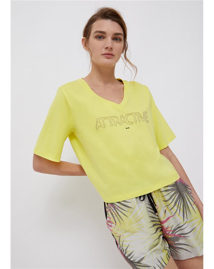 LIU-JO t-shirt donna giallo 100% cotone stampa "Attractive"