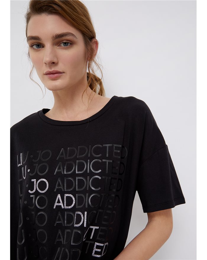 LIU-JO t-shirt nera in cotone stampa "Liu-jo Addicted" 