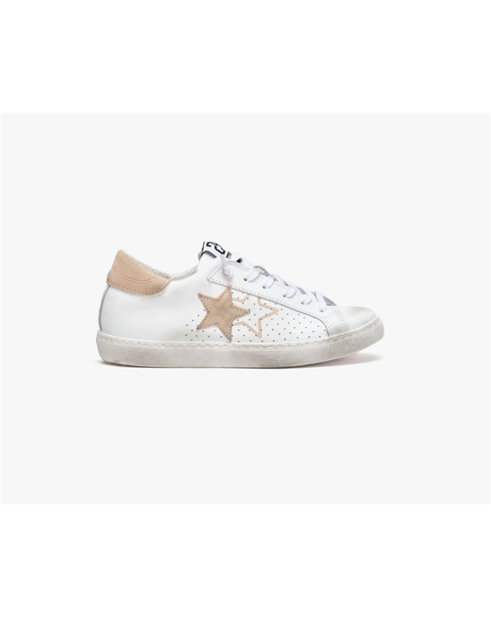 2 STAR scarpe donna sneakers in pelle bianco e rosa antico