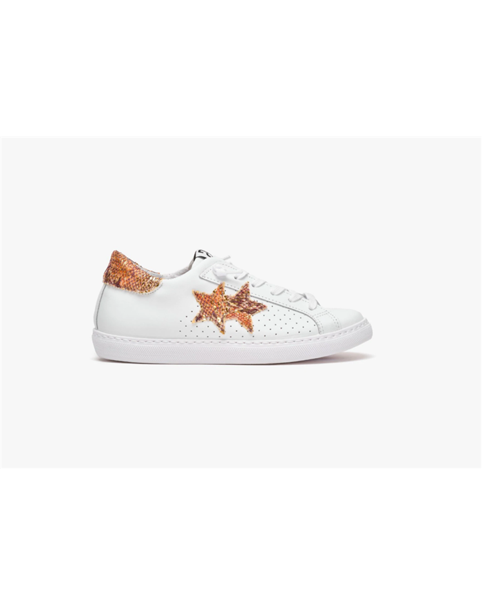2 STAR scarpe donna sneakers in pelle bianco/fantasia con paillettes