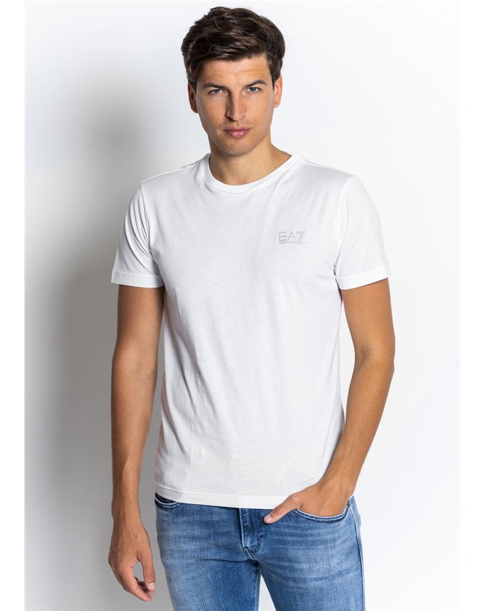 EA7 t-shirt uomo EMPORIO ARMANI bianca 100% cotone con logo grigio
