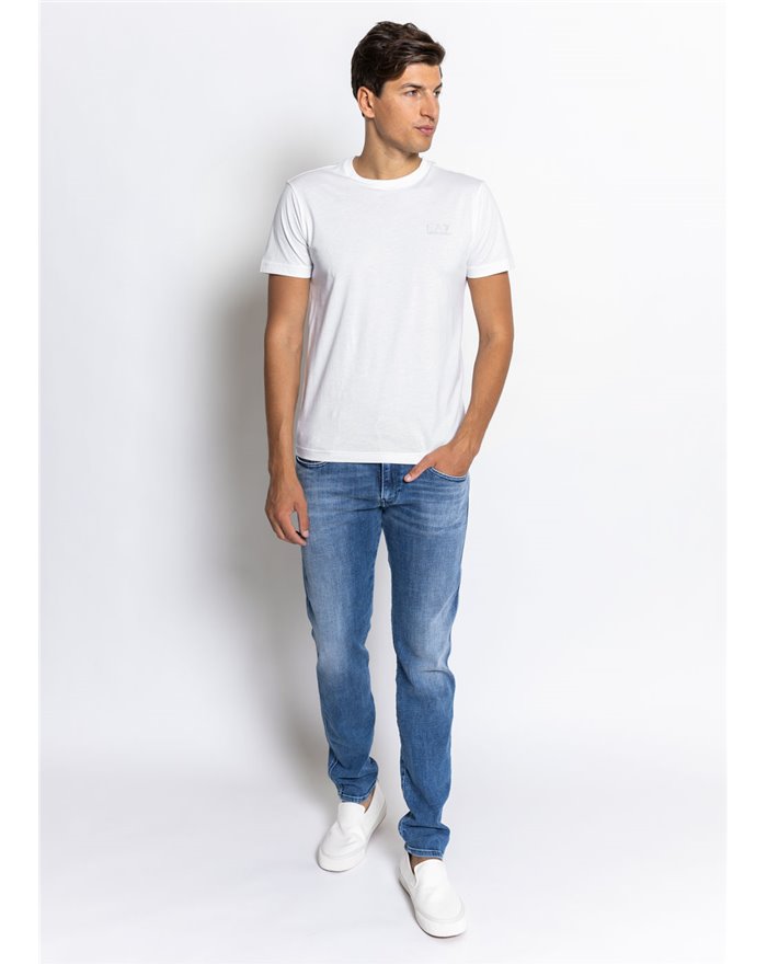 EA7 t-shirt uomo EMPORIO ARMANI bianca 100% cotone con logo grigio