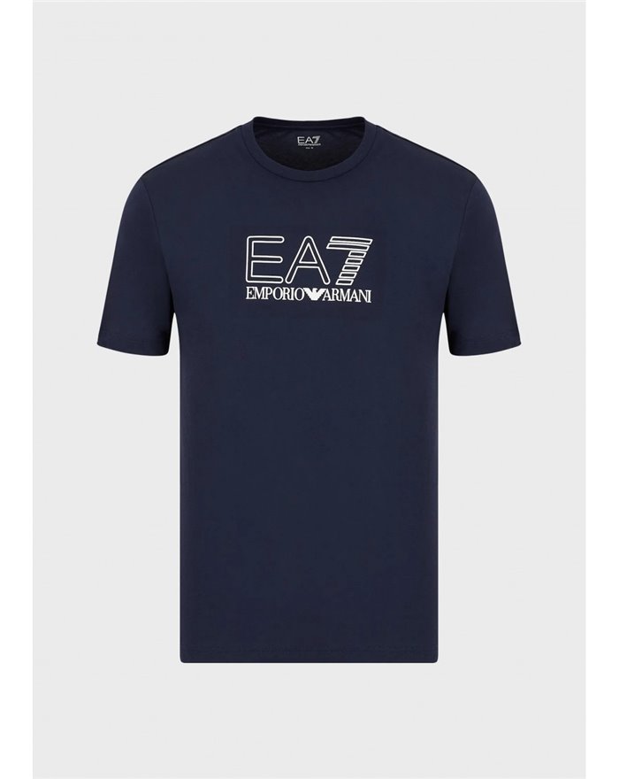 EA7 t-shirt uomo Armani BLU 100% cotone con logo bianco