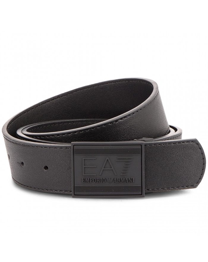 EA7 cintura uomo in similpelle nera/blu scuro fibbia nera logo Armani