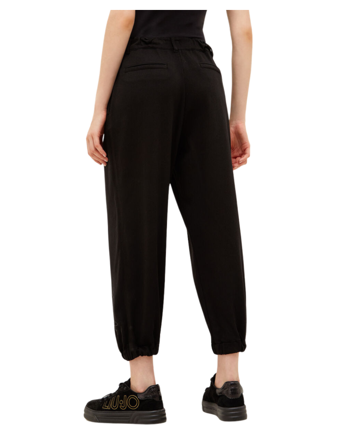 LIU-JO pantalone donna in felpa di cotone stretch NERO due tasche