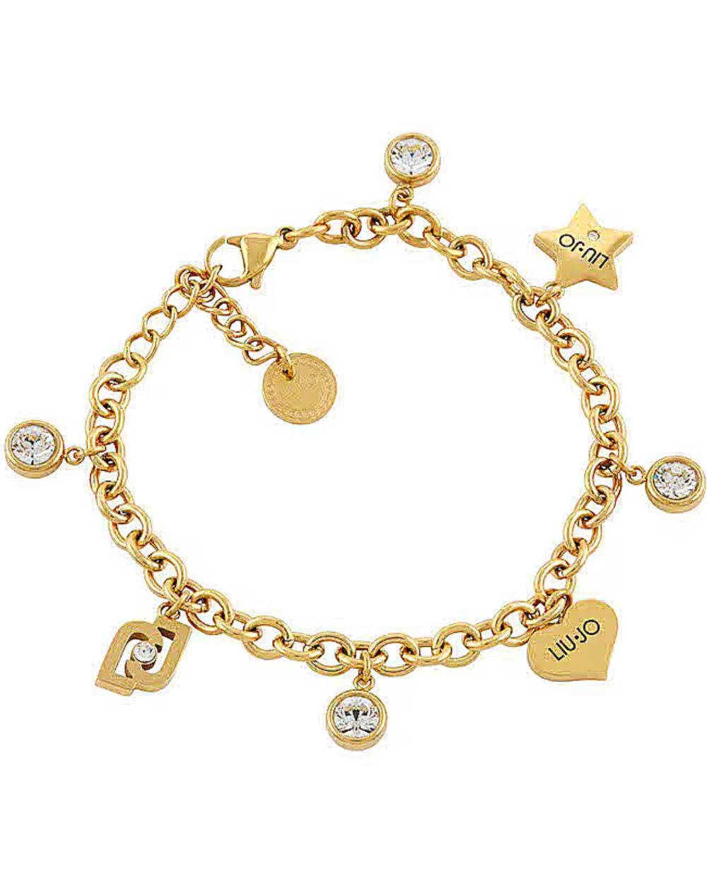 LIU-JO braccialetto donna in acciaio catena color oro ciondoli vari