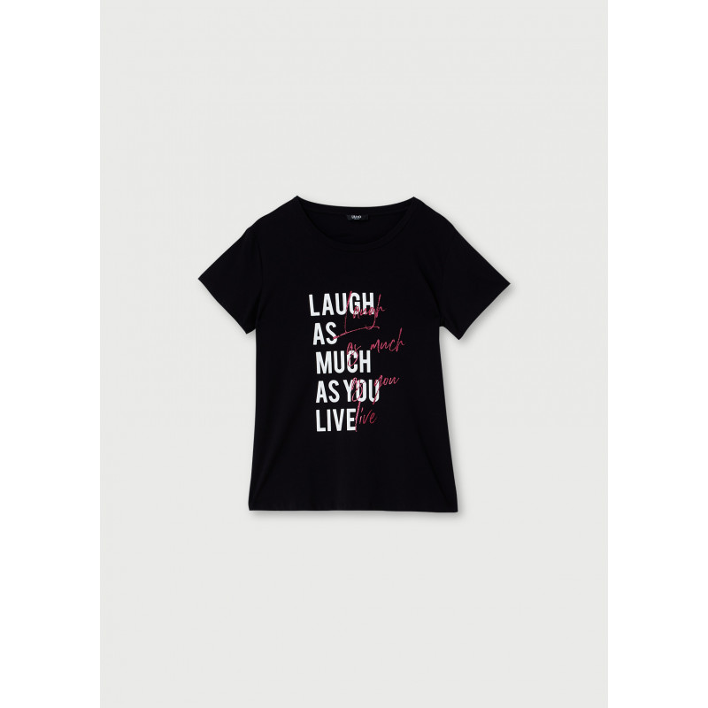 T-shirt LIU-JO mezza manica, girocollo nera con scritte frontali stampate