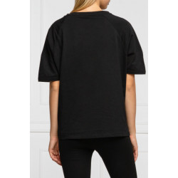 LIU-JO t-shirt nera in cotone giro collo, piccoli loghi con strass. TF0091 J5923