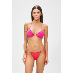 Bikini CHANGIT rosa lurex triangolo e slip brasiliana regolabile C21-0101FX
