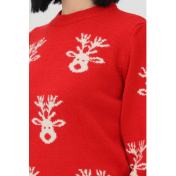 VICOLO maglia natalizia donna rossa con renne a contrasto bianche 