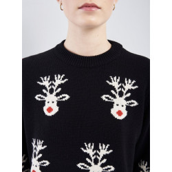 VICOLO maglia natalizia donna nera con renne a contrasto bianche 