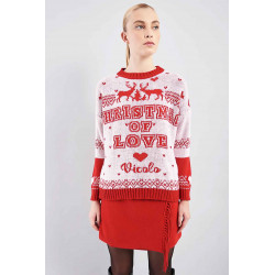 VICOLO maglia donna natalizia bianco e rosso con scritta CHRISTMAS OF LOVE