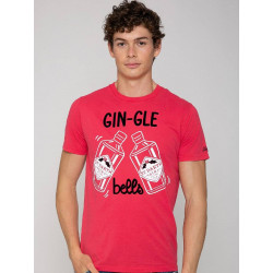 MC2 SAINT BARTH, t-shirt uomo rossa maniche corte, stampa GIN-GLE BELLS 