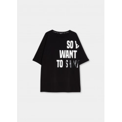 LIU JO t-shirt mezza manica nera con stampa bianca in cotone